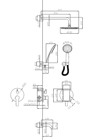 Душевая система скрытого монтажа 7в1 Singapore Black, ESKO