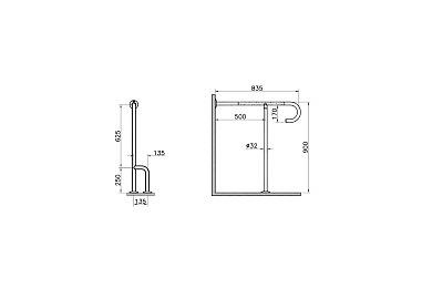 Поручень Vitra Arkitekta A44469 опорный напольный под углом 90 Хром