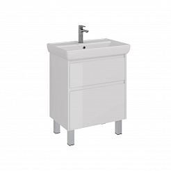 Тумба Lemark COMBI 70см под раковину, подвесная/напольная, 2 ящ., цвет корпуса, фасада: Белый глянец