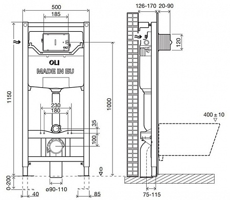Инсталляция OLI 120 ECO Sanitarblock pneumatic (замена 879235/879593)
