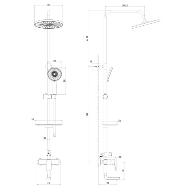 Душевая система AWP Teza S0862C с тропическим душем и поворотным изливом, хром
