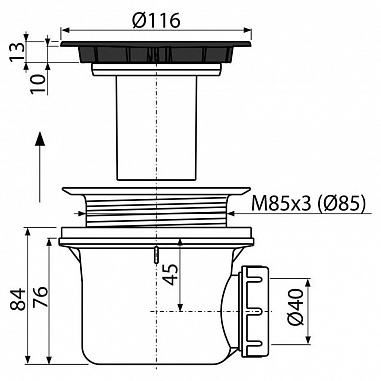 Сифон для душевого поддона, черный- мат, арт.A49BLACK