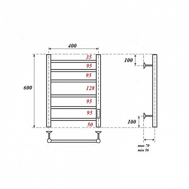 Полотенцесушитель электрический Point Аврора PN10846B П6 400x600 диммер справа, черный