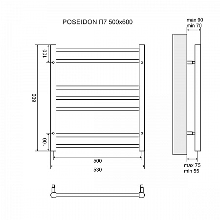 Полотенцесушитель электрический Lemark Poseidon LM42607E П7 500x600, левый/правый
