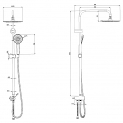 Душевой гарнитур Lemark LM8809BL без смесителя, c верх. душ.лейкой "Тропический дождь" 225мм, черный