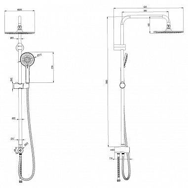 Душевой гарнитур Lemark LM8809BL без смесителя, c верх. душ.лейкой "Тропический дождь" 225мм, черный