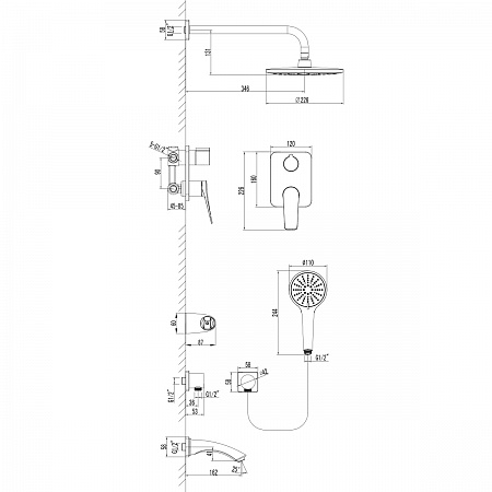 Смеситель Lemark Bronx LM3722GM для ванны и душа встраиваемый с дополнительной 3-функц. лейкой, граф