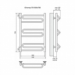 Полотенцесушитель электрический Terminus Юпитер П9 500x796, ТЭН HT-1 300W, левый/правый
