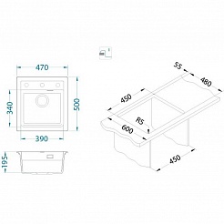 Мойка кухонная Alveus Granital Atrox 20 Concrete-G81 470х500х195 с сифоном, серая