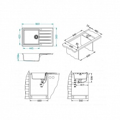 Мойка кухонная Alveus Granital Cadit 40 Beige-G55 860х500х200 с сифоном, бежевая