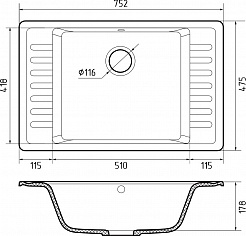 Мойка кухонная GranFest QUARZ GF-ZW-71 чаша+кр 760*480 (черный)