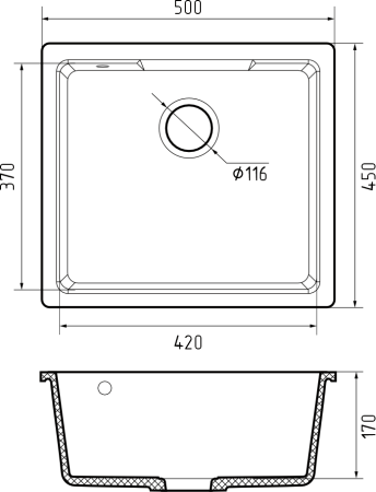 Мойка кухонная GranFest URBAN 4550 подстольный монтаж 1-чаша 450*500мм темно-серый