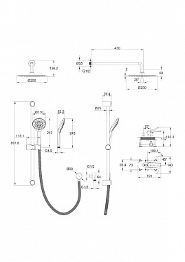 Душевая система Cersanit MODUO встраиваемая (смеситель стандартный) 5 режимов шланг 150 металл