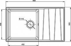 Мойка кухонная GranFest LEVEL GF-LV-860L чаш+кр 860*500мм белый, мрамор  