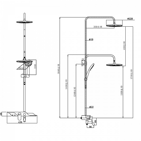 Смеситель Lemark Tropiс LM7003C для ванны и душа с верхней душ. лейкой "Тропический дождь"