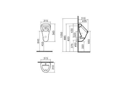 Писсуар Vitra Arkitekt 6202B003-0198, подвод воды сверху