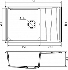 Мойка кухонная GranFest LEVEL GF-LV-760L чаш+кр 760*500мм иней, мрамор  