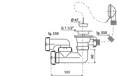 Слив-перелив WIRQUIN 1½ х 40 мм с регулируемым сифоном и с пробкой