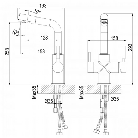 Смеситель Rossinka Z35-31 для кухни (35 мм) с подключением к фильтру с питьевой водой, хром   
