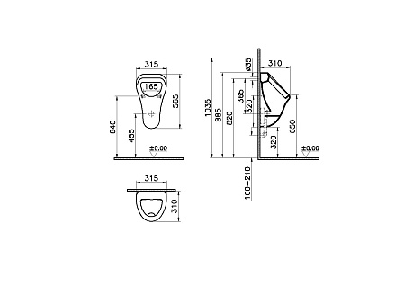 Писсуар Vitra Arkitekt 6201B003-0199, подвод воды сзади