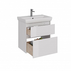 Тумба Lemark COMBI 70см под раковину, подвесная/напольная, 2 ящ., цвет корпуса, фасада: Белый глянец