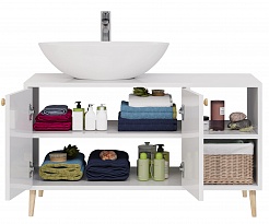 Тумба Dreja LUNO 100 см., напольная, 2 дверцы, 2 откр. полки, белый глянец