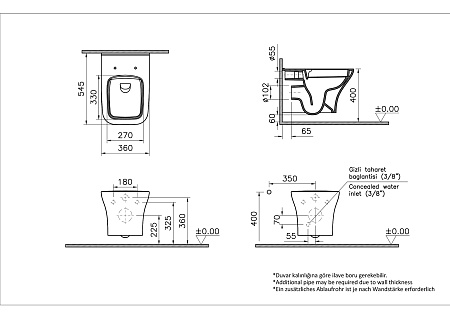 Унитаз Vitra Zentrum Square 7484B003-0075, подвесной, безободковый