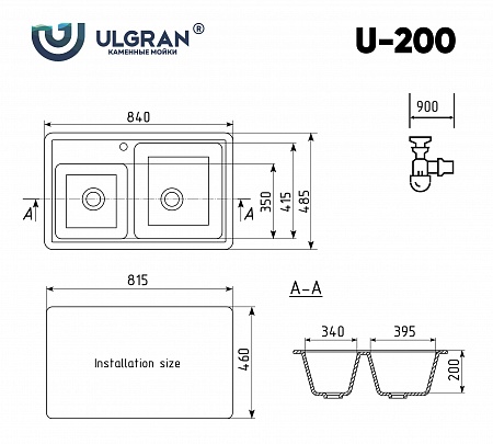Мойка кухонная Ulgran U-200-308, черный