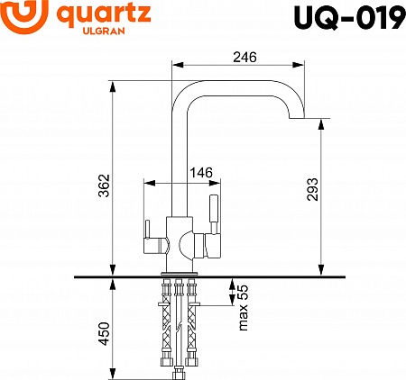 Смеситель для кухни ULGRAN Quartz UQ-019-09, асфальт