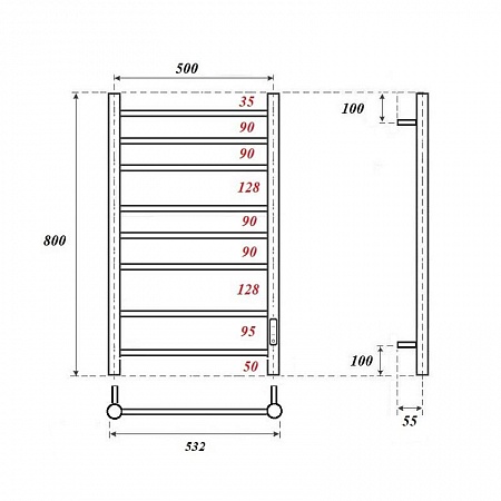 Полотенцесушитель электрический Point Аврора PN10858GR П8 500x800 диммер справа, графит премиум